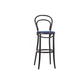 Scaun de bar din lemn de fag, tapitat cu piele 14 Wenge / Blue, l40,5xA50xH110 cm