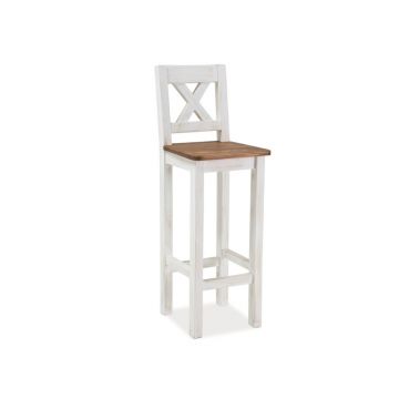 Scaun de bar din lemn de pin Portos Alb / Natural, l42xA42xH110 cm