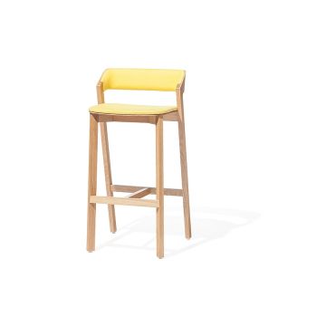 Scaun de bar din lemn de stejar, tapitat cu stofa Merano Natural, l49xA48xH99 cm