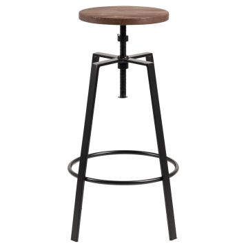 Scaun de bar din lemn si metal, Goose Natural / Negru, Ø41xH67-87 cm