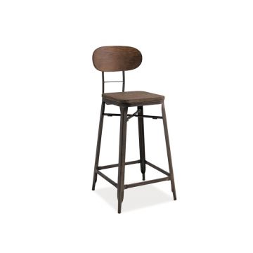 Scaun de bar din lemn si metal Lorianna Nuc inchis / Grafit, l50xA31xH106 cm