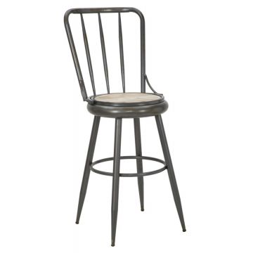 Scaun de bar din metal si lemn, cu spatar reversibil Berlin A Gri inchis, l43xA51xH86,5 cm