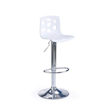 Scaun de bar din plastic cu picior metalic, Hoku-48 Alb / Crom, l37xA39xH83-105 cm