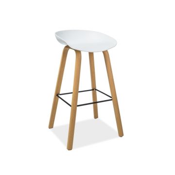Scaun de bar din plastic si picioare metalice, Stefanos Alb / Stejar, l52xA45xH85 cm