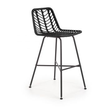 Scaun de bar din ratan sintetic cu picioare metalice, Hoku-97 Negru, l48xA46xH104 cm