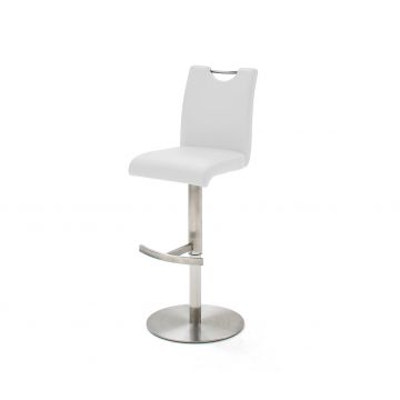 Scaun de bar rotativ tapitat cu piele ecologica si picior metalic, Alesi Alb / Crom, l42xA51xH91-116 cm