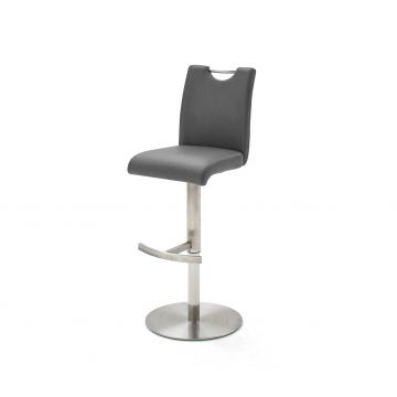 Scaun de bar rotativ tapitat cu piele ecologica si picior metalic, Alesi Gri / Crom, l42xA51xH91-116 cm