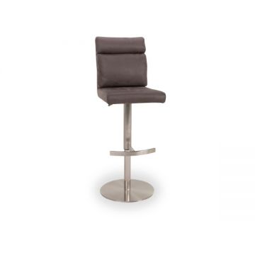 Scaun de bar rotativ tapitat cu stofa si picior metalic, Rabea Maro / Crom, l40xA58xH91-116 cm