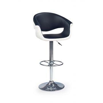 Scaun de bar tapitat cu piele ecologica, cu picior metalic Hoku-46 Negru / Alb, l60xA52xH93-115 cm