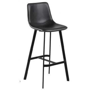 Scaun de bar tapitat cu piele ecologica si picioare metalice, Oregon Negru, l46,5xA50xH103 cm