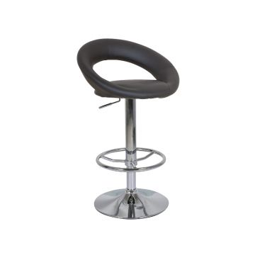 Scaun de bar tapitat cu piele ecologica si picior metalic, Cali-300 Negru / Crom, l33xA39xH81-102 cm