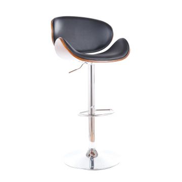 Scaun de bar tapitat cu piele ecologica si picior metalic, Cali-404 Negru / Crom, l53xA42xH92-114 cm