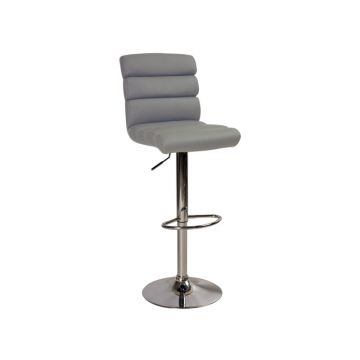 Scaun de bar tapitat cu piele ecologica si picior metalic, Cali-617 Gri / Crom, l42xA42xH99-120 cm