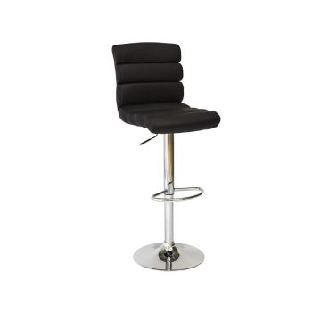 Scaun de bar tapitat cu piele ecologica si picior metalic, Cali-617 Negru / Crom, l42xA42xH99-120 cm