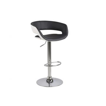 Scaun de bar tapitat cu piele ecologica si picior metalic Grace Negru / Alb, l54,5xA48,5xH104 cm