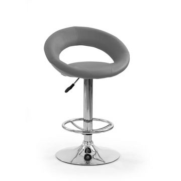 Scaun de bar tapitat cu piele ecologica si picior metalic, Hoku-15 Gri / Crom, l54xA50xH80-102 cm