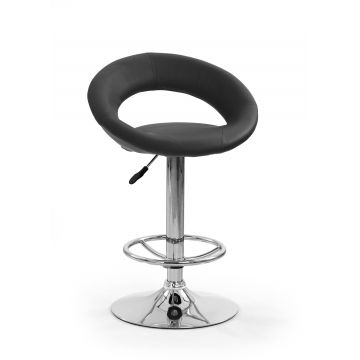 Scaun de bar tapitat cu piele ecologica si picior metalic, Hoku-15 Negru / Crom, l54xA50xH80-102 cm