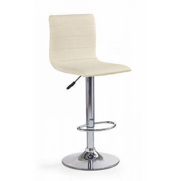 Scaun de bar tapitat cu piele ecologica si picior metalic, Hoku-21 Crem / Crom, l40xA48xH93-115 cm
