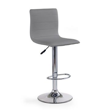 Scaun de bar tapitat cu piele ecologica si picior metalic, Hoku-21 Gri / Crom, l40xA48xH93-115 cm