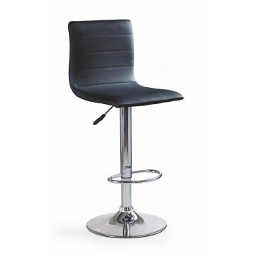 Scaun de bar tapitat cu piele ecologica si picior metalic, Hoku-21 Negru / Crom, l40xA48xH93-115 cm