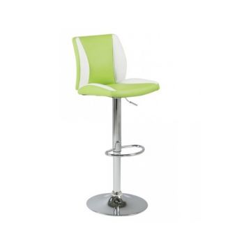 Scaun de bar tapitat cu piele ecologica si picior metalic Salbin Lime / Crom, l43xA51xH113 cm