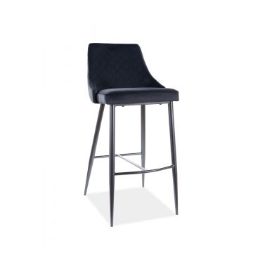 Scaun de bar tapitat cu stofa, cu picioare metalice Pirro B H-1 Velvet Negru, l47xA42xH101 cm