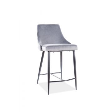 Scaun de bar tapitat cu stofa, cu picioare metalice Pirro B H-2 Velvet Gri / Negru, l47xA42xH88 cm