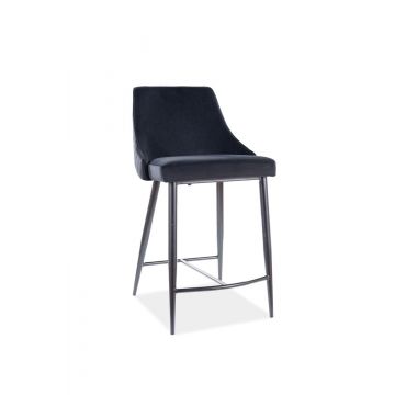 Scaun de bar tapitat cu stofa, cu picioare metalice Pirro B H-2 Velvet Negru, l47xA42xH88 cm
