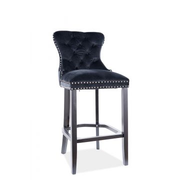 Scaun de bar tapitat cu stofa si picioare din lemn Aubrey H-1 Velvet Negru, l50xA42xH114 cm