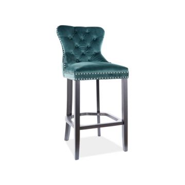 Scaun de bar tapitat cu stofa si picioare din lemn Aubrey H-1 Velvet Verde Inchis / Negru, l50xA42xH114 cm