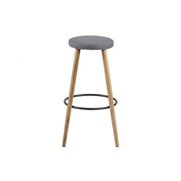 Scaun de bar tapitat cu stofa si picioare din lemn Hector Gri / Stejar, Ø41xH77 cm