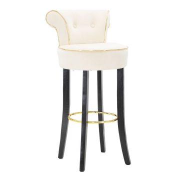 Scaun de bar tapitat cu stofa si picioare din lemn, Luxy Velvet Crem / Negru / Auriu, l46xA48xH96 cm
