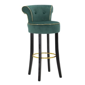 Scaun de bar tapitat cu stofa si picioare din lemn, Luxy Velvet Verde / Negru / Auriu, l46xA48xH96 cm