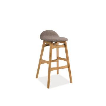 Scaun de bar tapitat cu stofa si picioare din lemn Thorley Gri / Stejar, l37xA37xH87 cm