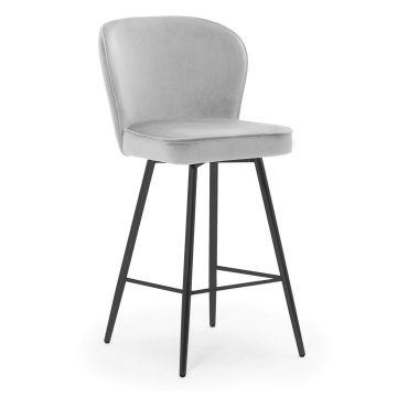 Scaun de bar tapitat cu stofa si picioare metalice, Aine Small Velvet Argintiu / Negru, l50xA52xH98 cm