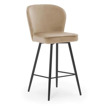 Scaun de bar tapitat cu stofa si picioare metalice, Aine Small Velvet Bej / Negru, l50xA52xH98 cm