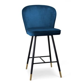 Scaun de bar tapitat cu stofa si picioare metalice, Aine Small Velvet Bleumarin / Negru / Auriu, l50xA52xH98 cm