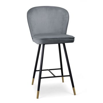 Scaun de bar tapitat cu stofa si picioare metalice, Aine Small Velvet Gri / Negru / Auriu, l50xA52xH98 cm