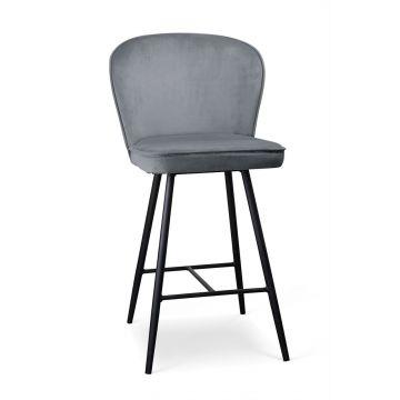 Scaun de bar tapitat cu stofa si picioare metalice, Aine Small Velvet Gri / Negru, l50xA52xH98 cm