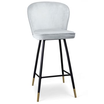 Scaun de bar tapitat cu stofa si picioare metalice, Aine Velvet Argintiu / Negru / Auriu, l50xA52xH108 cm