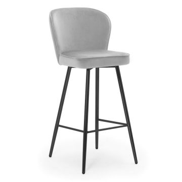 Scaun de bar tapitat cu stofa si picioare metalice, Aine Velvet Argintiu / Negru, l50xA52xH108 cm