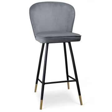 Scaun de bar tapitat cu stofa si picioare metalice, Aine Velvet Gri / Negru / Auriu, l50xA52xH108 cm