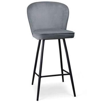 Scaun de bar tapitat cu stofa si picioare metalice, Aine Velvet Gri / Negru, l50xA52xH108 cm