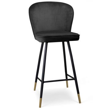 Scaun de bar tapitat cu stofa si picioare metalice, Aine Velvet Negru / Auriu, l50xA52xH108 cm