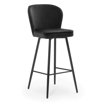 Scaun de bar tapitat cu stofa si picioare metalice, Aine Velvet Negru, l50xA52xH108 cm