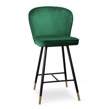 Scaun de bar tapitat cu stofa si picioare metalice, Aine Velvet Verde / Negru / Auriu, l50xA52xH108 cm