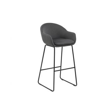 Scaun de bar tapitat cu stofa si picioare metalice Ally Gri Inchis / Negru, l54xA54xH100 cm