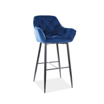 Scaun de bar tapitat cu stofa si picioare metalice Clyde H-1 Velvet Bleumarin / Negru, l56xA40xH105 cm
