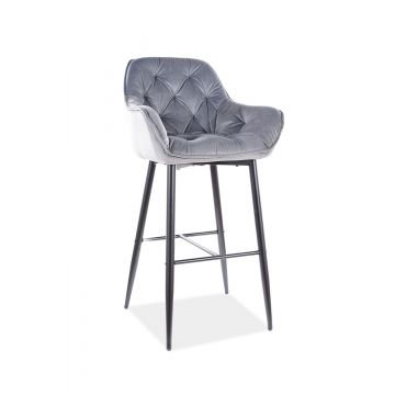 Scaun de bar tapitat cu stofa si picioare metalice Clyde H-1 Velvet Gri / Negru, l56xA40xH105 cm