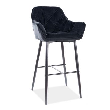 Scaun de bar tapitat cu stofa si picioare metalice Clyde H-1 Velvet Negru, l56xA40xH105 cm